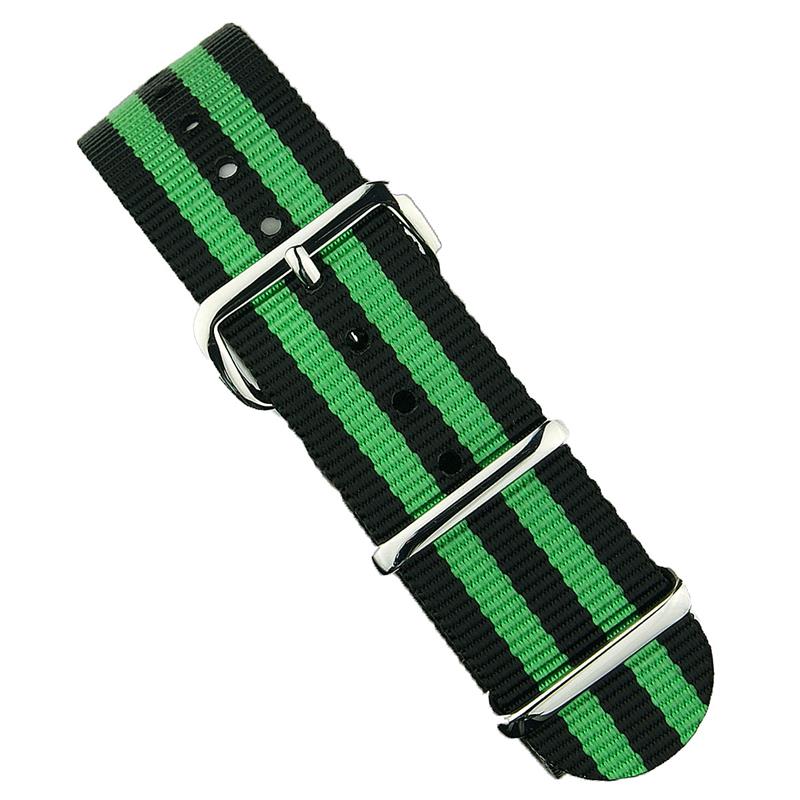 20mm Black/Green Bond Nylon Military Type Watch Band B & R Bands
