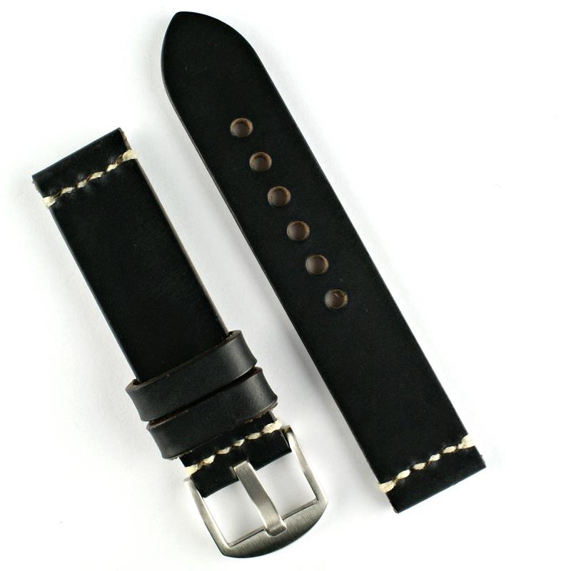 20mm Black Horween Chromexcel Leather Watch Band Minimal Stitch | B & R