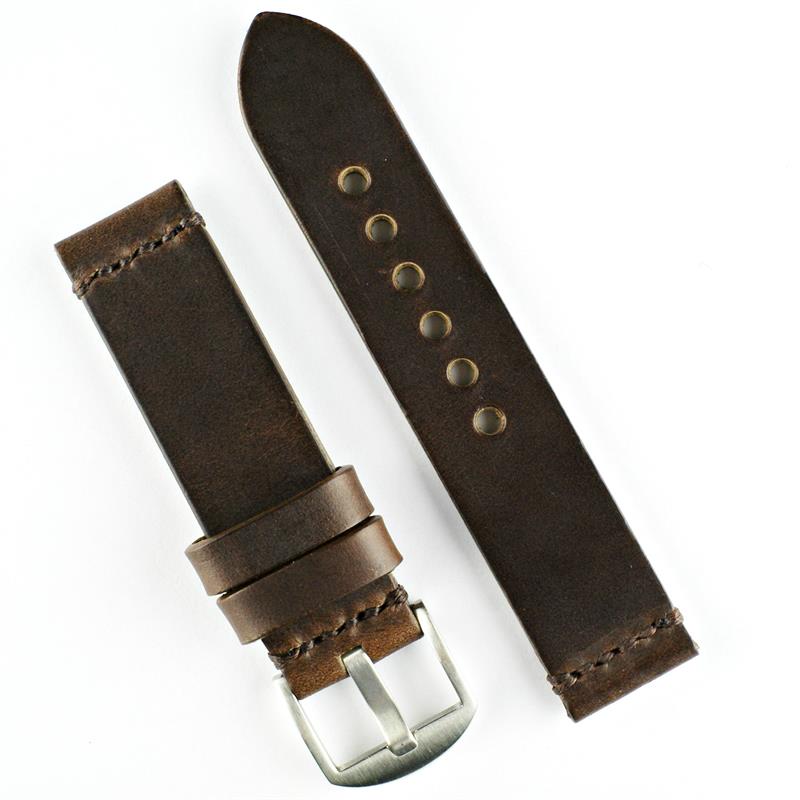 20mm Brown Horween Chromexcel Leather Watch Band Minimal Stitch B & R