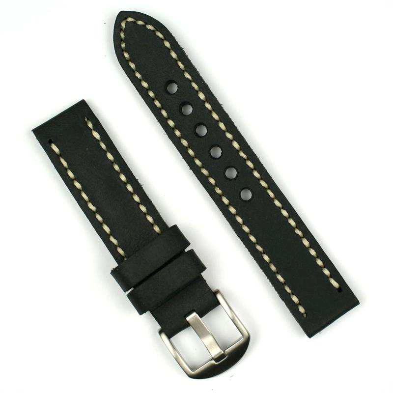 24mm Watch Band Black Oiled Leather B & R Bands