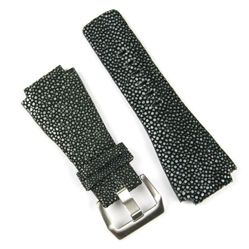 Bell & Ross Style Leather Watch Band Black Genuine Stingray B & R Bands