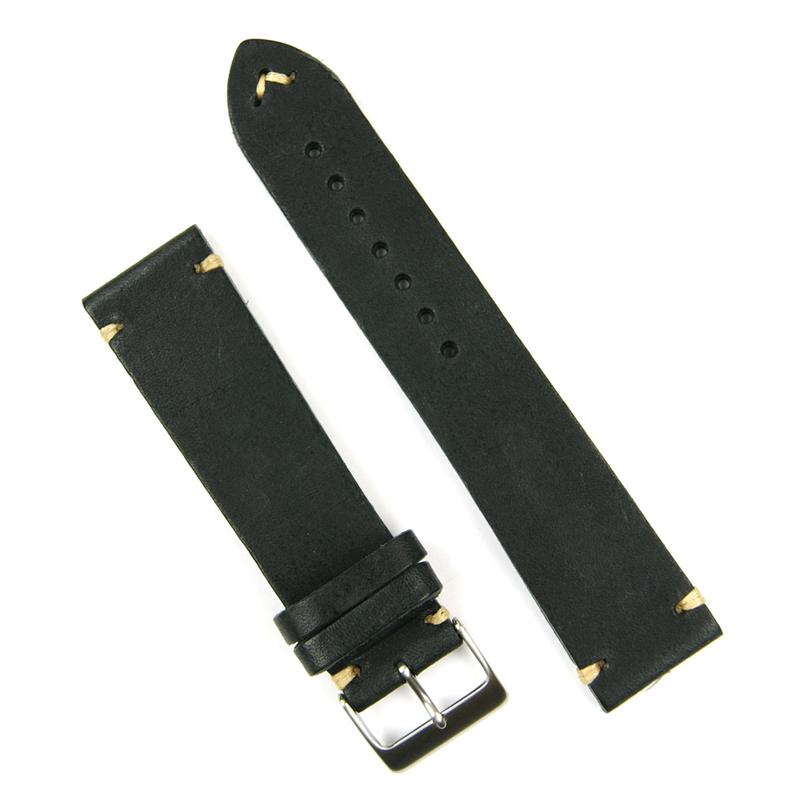22mm Black Classic Vintage Leather Watch Band B & R Bands