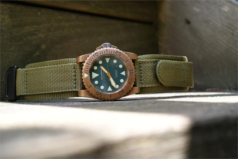 24mm Drab Olive Nylon Hook N' Loop Watch Band Carbon B & R Bands